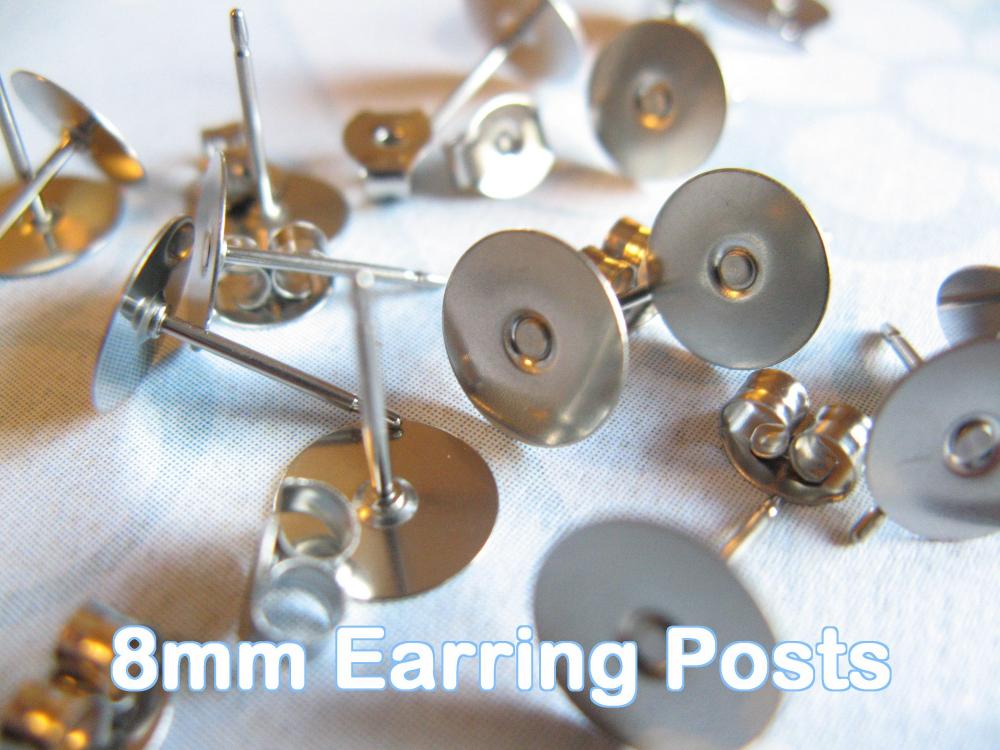 24pcs Surgical Stainless Steel 8mm Flat-pad Earring Posts And Backs